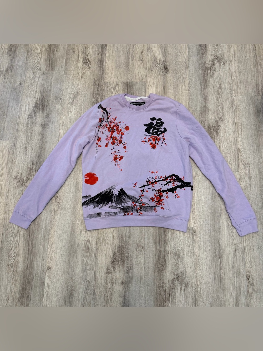 Blind Rooster Japanese Cherry Blossom‎ Graphic Crewneck Sweatshirt Size Large